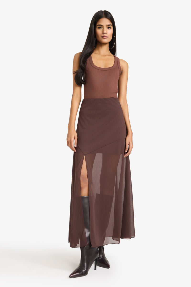 DeFacto Brown Woman A Cut Crepe Normal Waist Maxi Knitted Skirt Casual - Image 1